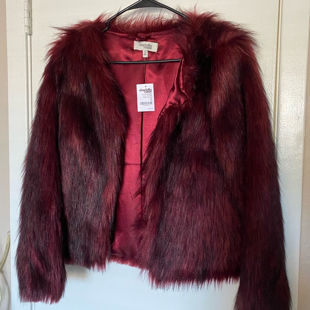 Charolette Russe Faux Fur Coat Medium Burgundy